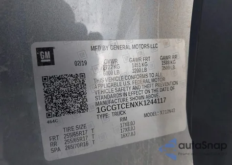 2019 Chevrolet Colorado Lt z USA, uszkodzony, nr VIN 1GCGTCENXK1244117